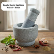 Kerala Traditional Mortar and Pestle Set for Spices – Stone Grinder for Herbs, Masalas - Small size
