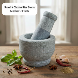 Kerala Traditional Mortar and Pestle Set for Spices – Stone Grinder for Herbs, Masalas - Small size