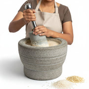 Kerala Traditional Attukal Stone Masher with Steel Handle - 1.25 Liter