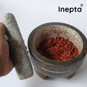 Inepta Arabic Polished Kerala Stone Mortar & Pestle – 8 Inch, 1.25L, 6kg
